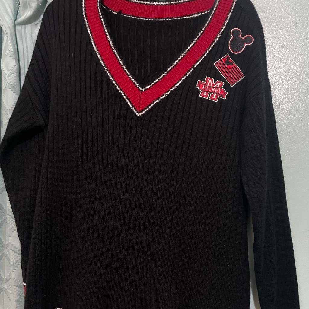 Disney Black And Red V-Neck Mickey Mouse Sweater